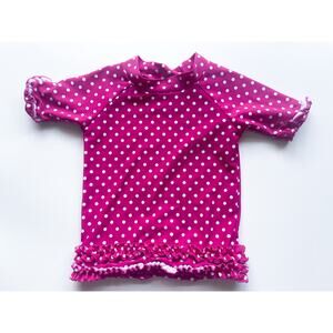 Toddler Girl's Ruffle Butts Pink Polka Dot Short Sleeve Swim Rash Guard Size 2T